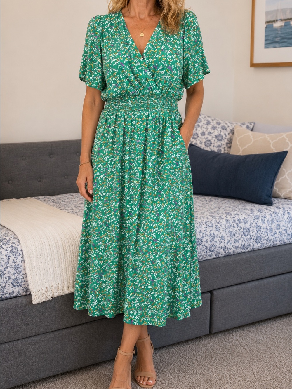 Draper James Green Floral Midi Dress 1X